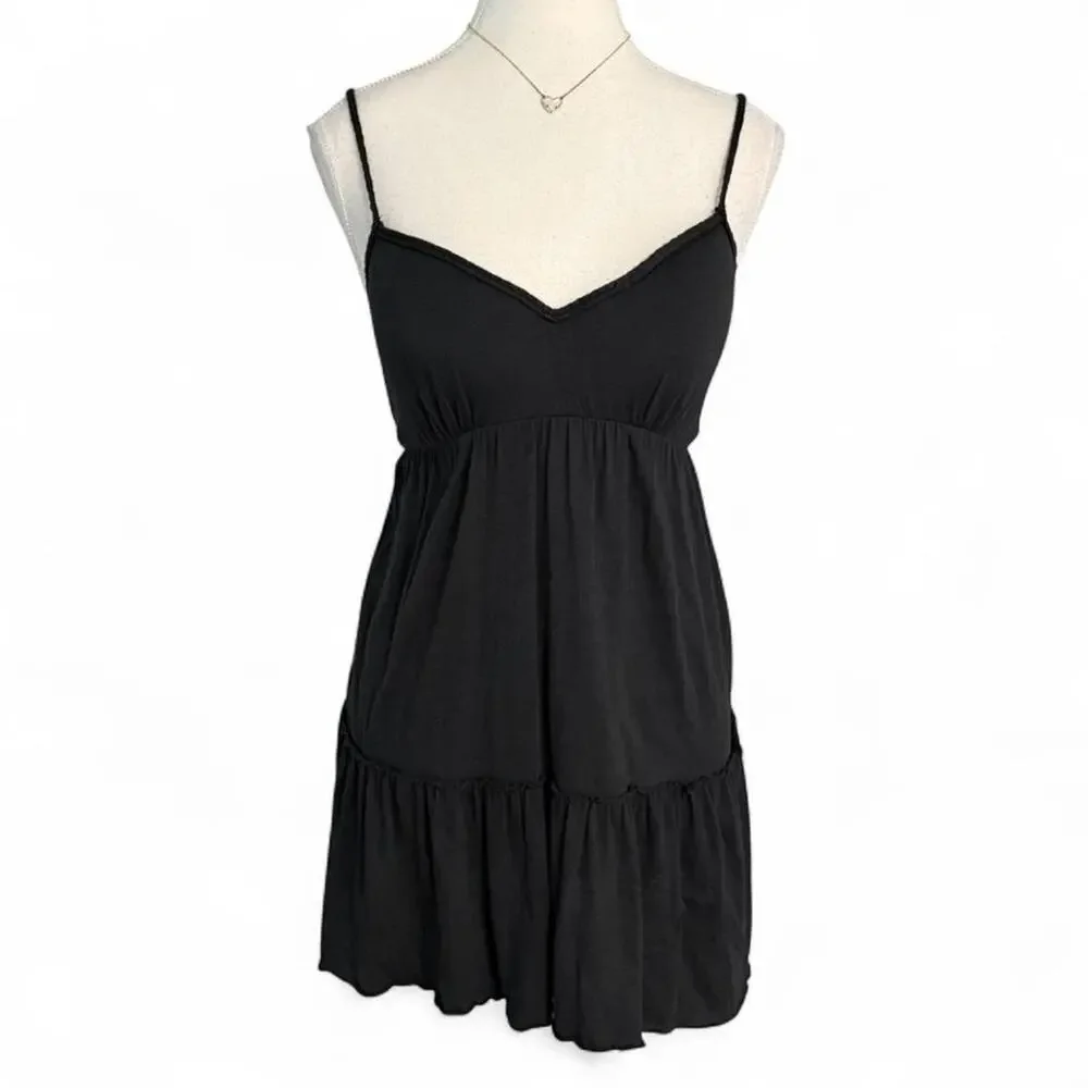 Black babydoll mini dress with adjustable straps ruffle hem Size XL bellaswan - Picture 1 of 5